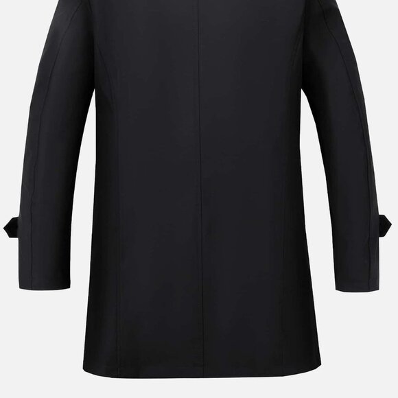 Black Preppy Mens Slant Pockets Button Up Trench Coat - Picture 4 of 7